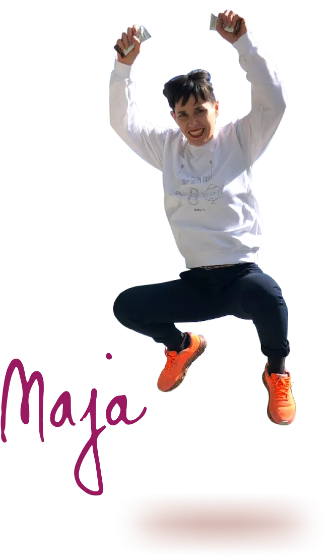 Fotografija Maje u skoku s potpisom